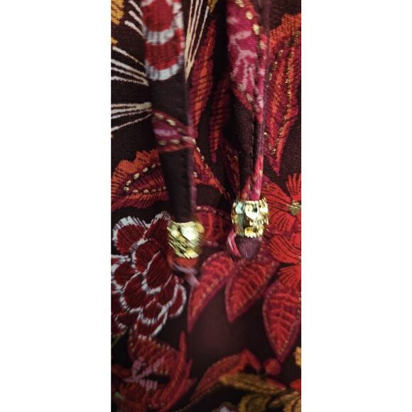 Susan Graver Top Womens 3X Purple Floral Long Sleeve Ruffle Keyhole Tie Neck - Picture 9 of 12